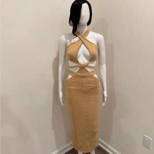 Cult Gaia Tan Halter Cut-Out Dress